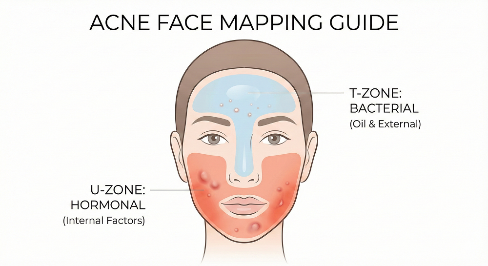Hormonal Acne vs Bacterial Acne Location Matters: Acne Face Mapping 101