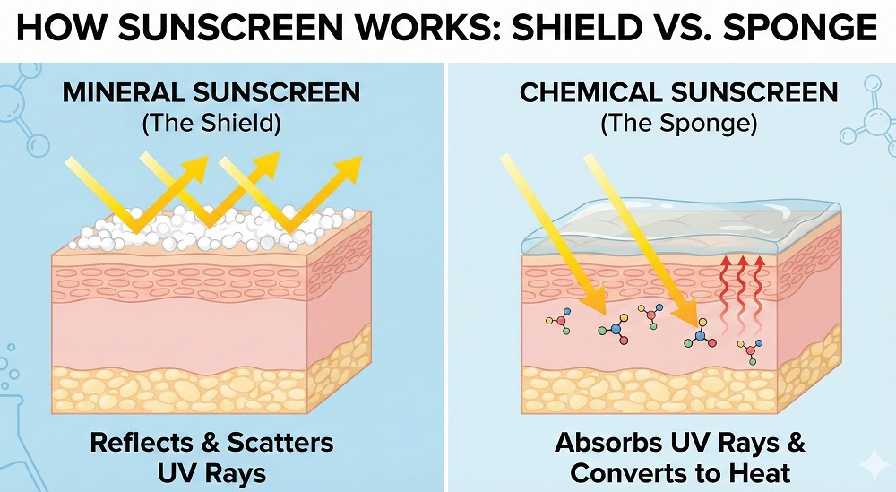 Mineral vs Chemical Sunscreen The Core Difference The Shield vs. The Sponge